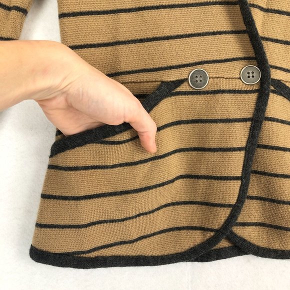 Halogen Women's Size XSP Merino Wool Blend Brown Grey Striped Cardigan Jacket - Picture 4 of 10